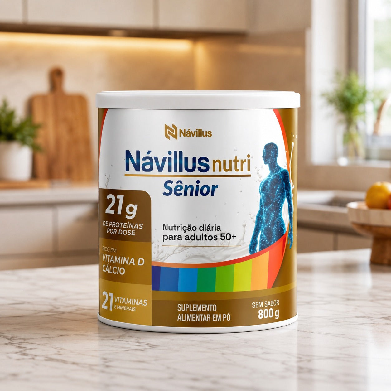 Lata de Návillus Nutri Sênior sobre a bancada da cozinha