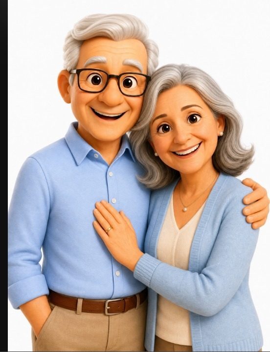 Casal idoso sorrindo, abraçados